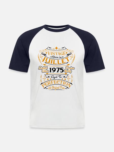 Juli 1975 Humor fødselsdagsgave - Kortærmet herre-baseballshirt - hvid/marineblå
