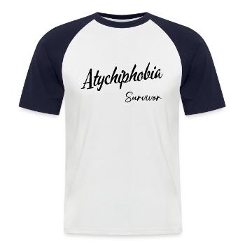 Atychiphobie-Überlebender - Männer Baseball-T-Shirt - Weiß/Navy - Vorne - Nik (191cm)