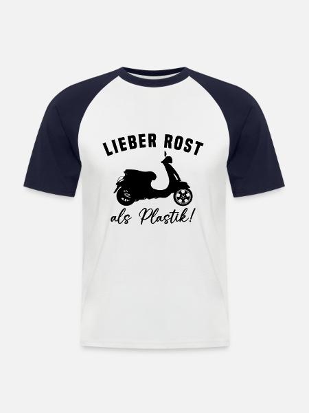 Lieber Rost als Plastic - Männer Baseball-T-Shirt - Weiß/Navy