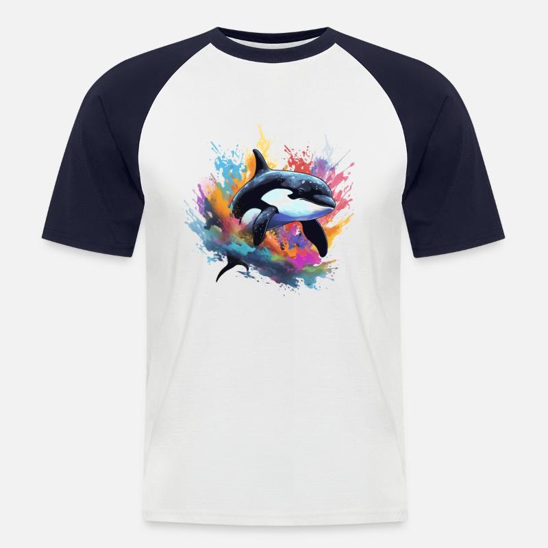 Orca Killerwal bunt - Männer Baseball-T-Shirt - Weiß/Navy