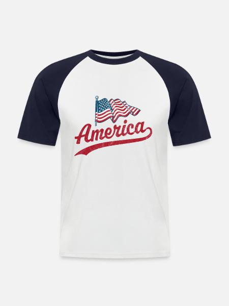 Amerika Flagge - Männer Baseball-T-Shirt - Weiß/Navy