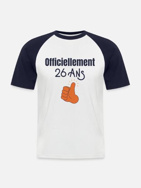 Officiellement 26 Ans - T-shirt baseball manches courtes Homme - blanc/marine