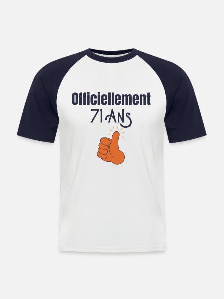 Officiellement 71 Ans - T-shirt baseball manches courtes Homme - blanc/marine