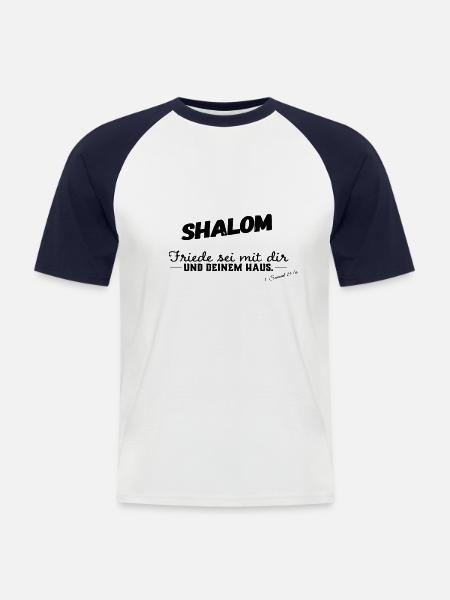 Shalom Peace sea contigo y tu casa -> Bible - Camiseta béisbol manga corta hombre - blanco/azul marino