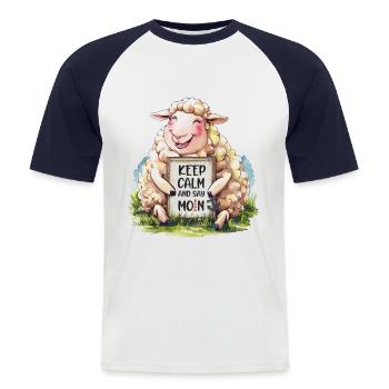 Restez calme et dites MOIN - T-shirt baseball manches courtes Homme - blanc/marine - Devant - Nik (191cm)