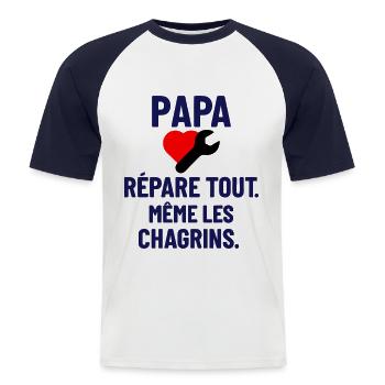 Papa répare tout même les chagrins fête des pères - T-shirt baseball manches courtes Homme - blanc/marine - Devant - Nik (191cm)