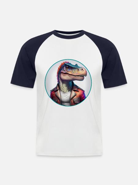 Dinosaur Leather Jacket - Men's Baseball T-Shirt - white/navy