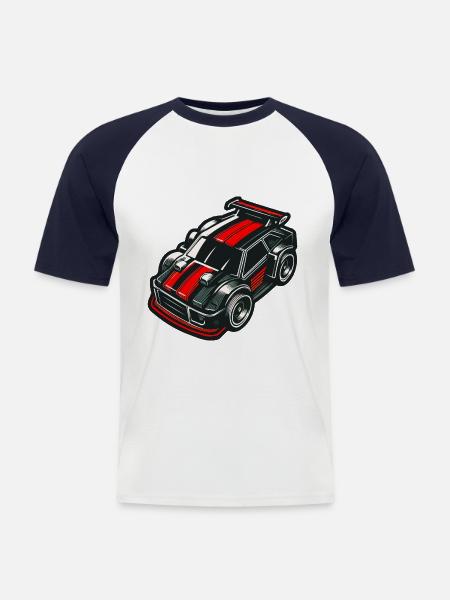Rot-Schwarzes Spielzeugauto Modellauto - Männer Baseball-T-Shirt - Weiß/Navy