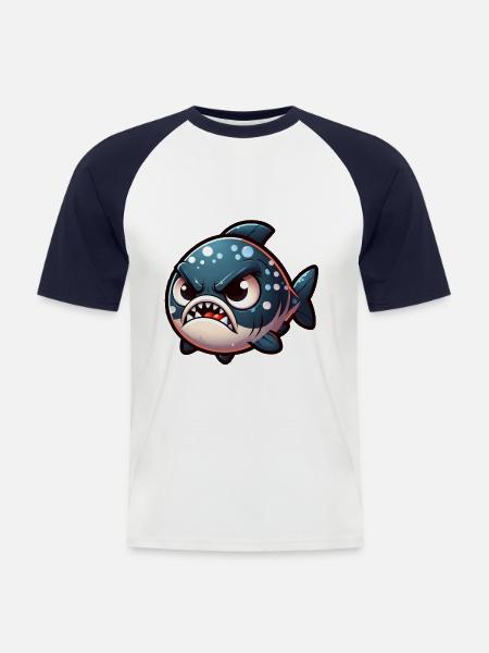 cute angry piranha - Men's Baseball T-Shirt - white/navy