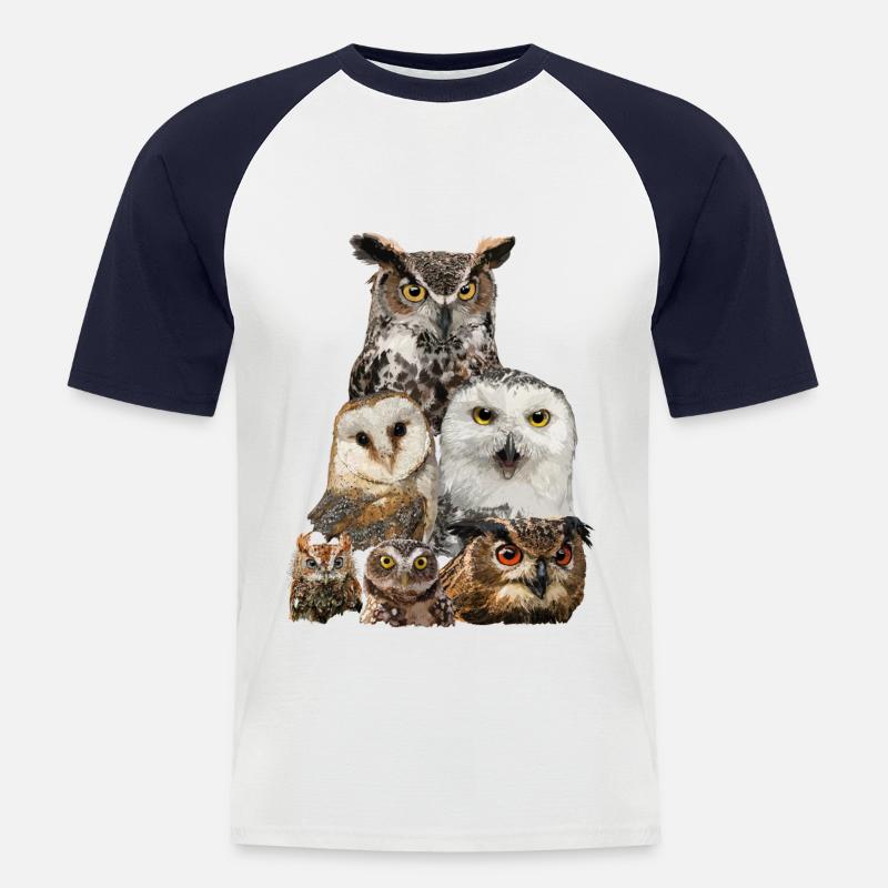 Eulen - Männer Baseball-T-Shirt - Weiß/Navy