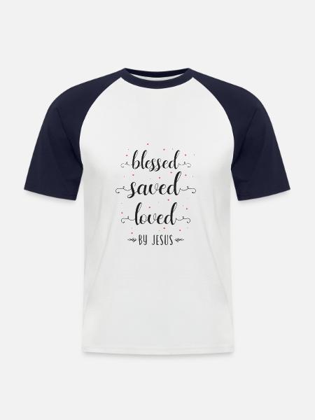Kristen bibelvers religion - Kortærmet herre-baseballshirt - hvid/marineblå