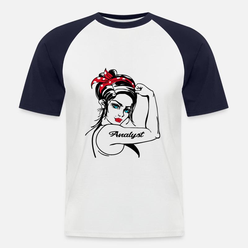 Analystin Rosie The Riveter - Männer Baseball-T-Shirt - Weiß/Navy