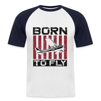 Airplane Pilot Vintage Born To Fly - Männer Baseball-T-Shirt - Weiß/Navy - Vorne - Nik (191cm)