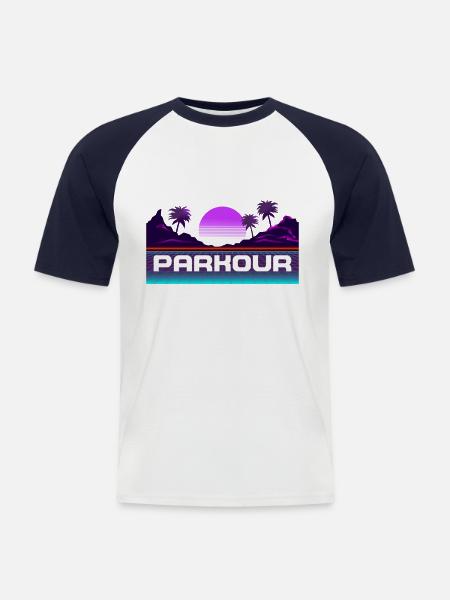 Parkour Free Running Traceur 80S - Men's Baseball T-Shirt - white/navy
