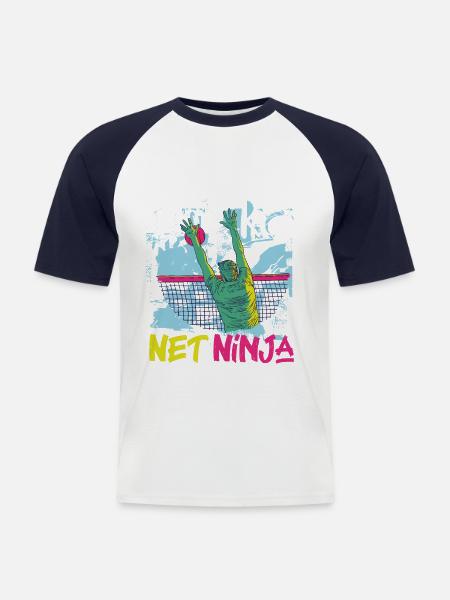 Volleyball Player Team Ninja 80s - Men's Baseball T-Shirt - white/navy