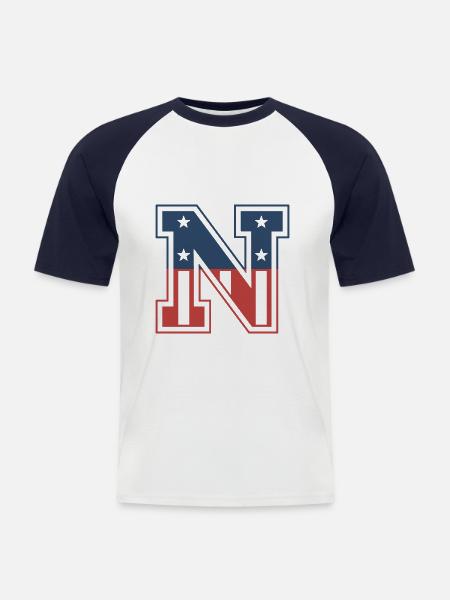 Buchstabe N USA - Männer Baseball-T-Shirt - Weiß/Navy