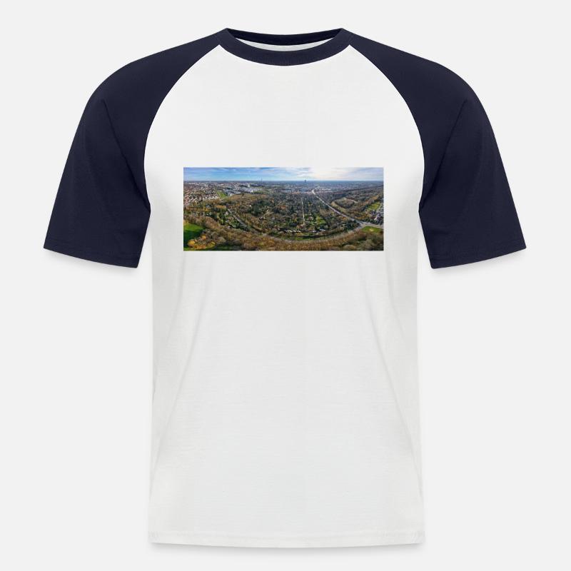 Eggarten von oben - Männer Baseball-T-Shirt - Weiß/Navy