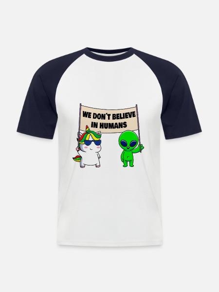 We don't believe in people - Men's Baseball T-Shirt - white/navy