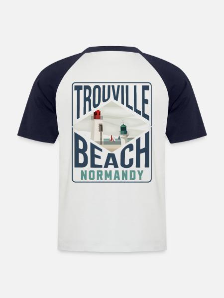 Trouville beach Normandy blc - Men's Baseball T-Shirt - white/navy