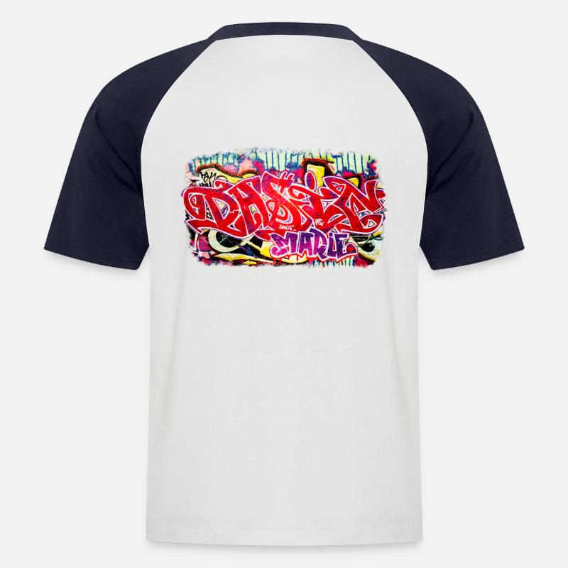 Berliner Mauer Graffiti Schrift - Männer Baseball-T-Shirt - Weiß/Navy