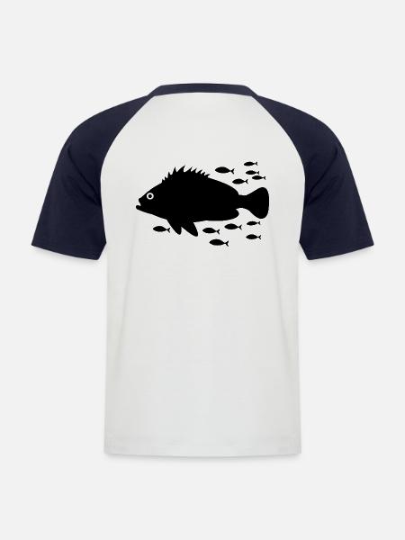 Poisson Mérou - T-shirt baseball manches courtes Homme - blanc/marine