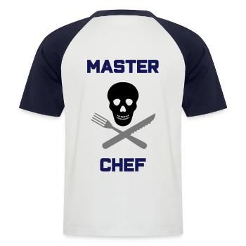 ★ Les couleurs du design peuvent être modifiées ★ Master chef (coutellerie) - T-shirt baseball manches courtes Homme - blanc/marine - Dos - Nik (191cm)