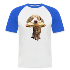 Maquette de T-shirt baseball manches courtes Homme « Chien Gourmand Hotdog » à imprimer et personnaliser