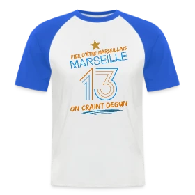 Maquette de T-shirt baseball manches courtes Homme « Fier Marseillais On Craint Degun » à imprimer et personnaliser