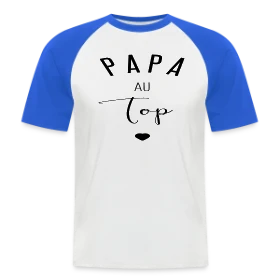 Maquette de T-shirt baseball manches courtes Homme « PAPA AU TOP » à imprimer et personnaliser