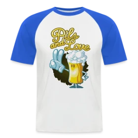 Maquette de T-shirt baseball manches courtes Homme « Pils & Love : La Bière et l'Amour en Version Cartoon » à imprimer et personnaliser