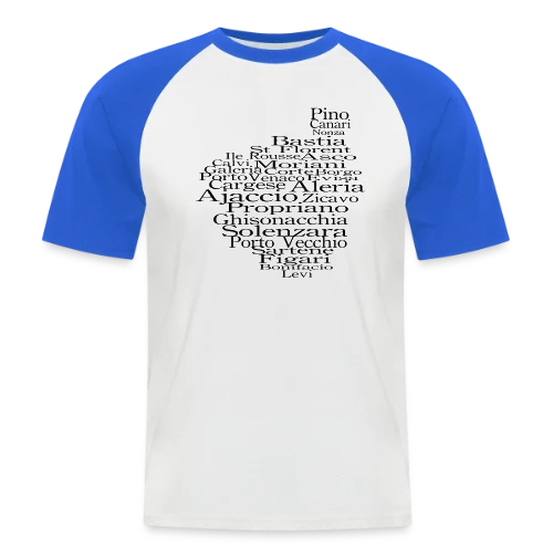 Carte Corse Villes Typographie - T-shirt baseball manches courtes Homme