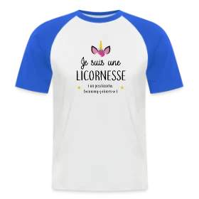 Maquette de T-shirt baseball manches courtes Homme « T-shirt Licornesse : Moitié Licorne, Moitié Princesse » à imprimer et personnaliser