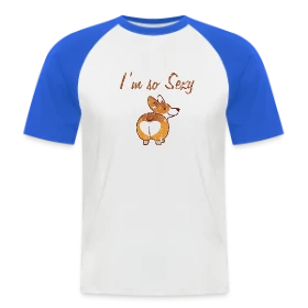 Maquette de T-shirt baseball manches courtes Homme « Corgi Sexy Coquin » à imprimer et personnaliser
