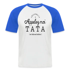 Maquette de T-shirt baseball manches courtes Homme « T-shirt "Maintenant Appelez-Moi Tata" - Annonce Maternité Fun » à imprimer et personnaliser