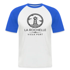 Maquette de T-shirt baseball manches courtes Homme « L'Élégance du Vieux Port de La Rochelle » à imprimer et personnaliser