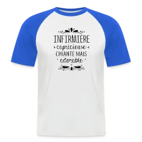 Maquette de T-shirt baseball manches courtes Homme « Infirmière : Chiante Mais Adorable » à imprimer et personnaliser