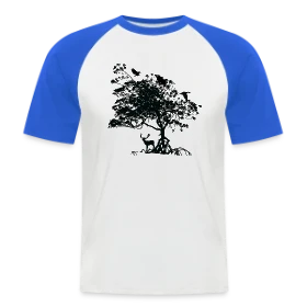 Maquette de T-shirt baseball manches courtes Homme « Arbre Sauvage et Animaux » à imprimer et personnaliser