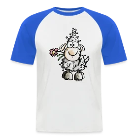 Maquette de T-shirt baseball manches courtes Homme « Adorable Mouton Gourmand - Fleur et Humour » à imprimer et personnaliser