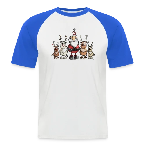 Père Noël entouré de rennes - Scène hivernale - T-shirt baseball manches courtes Homme