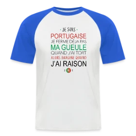 Maquette de T-shirt baseball manches courtes Homme « T-Shirt Portugaise : Ma Voix Compte, Toujours Raison ! » à imprimer et personnaliser