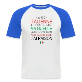 Maquette de T-shirt baseball manches courtes Homme « T-shirt "Italienne : Ma Voix, Ma Loi" » à imprimer et personnaliser