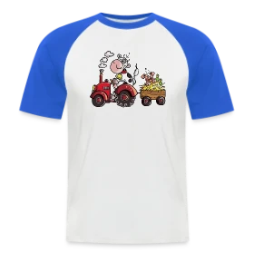 Maquette de T-shirt baseball manches courtes Homme « La Vache au Volant, le Cochon à Bord - T-shirt Agricole Fun » à imprimer et personnaliser