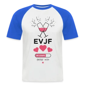 Maquette de T-shirt baseball manches courtes Homme « EVJF en cours, patientez ! » à imprimer et personnaliser