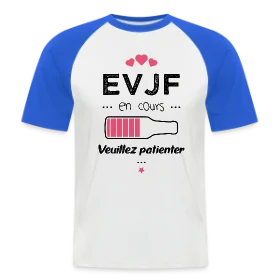 Maquette de T-shirt baseball manches courtes Homme « EVJF en Folie ! » à imprimer et personnaliser