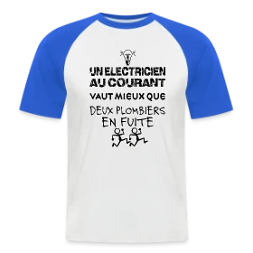 Maquette de T-shirt baseball manches courtes Homme « Électricien au Courant | T-Shirt Humour Pro du Câble » à imprimer et personnaliser