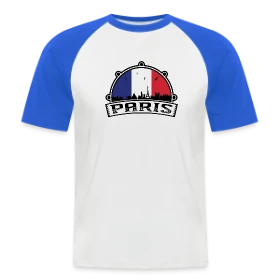 Maquette de T-shirt baseball manches courtes Homme « Paris Skyline Drapeau Français » à imprimer et personnaliser