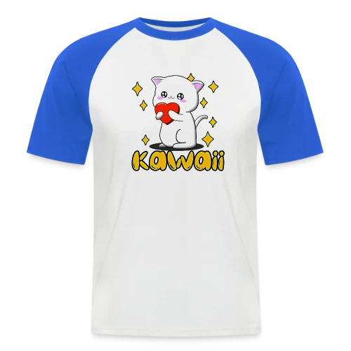 Chat Kawaii Cœur Scintillant - T-shirt baseball manches courtes Homme