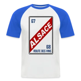 Maquette de T-shirt baseball manches courtes Homme « T-shirt Humour 'Licence Alsace' - Saveurs Régionales » à imprimer et personnaliser