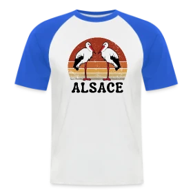 Maquette de T-shirt baseball manches courtes Homme « Cigognes Alsace Rétro Sunset » à imprimer et personnaliser