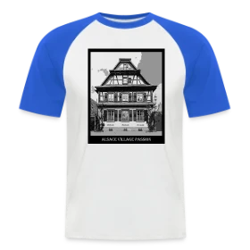 Maquette de T-shirt baseball manches courtes Homme « Maison à Colombages Alsacienne Vintage » à imprimer et personnaliser